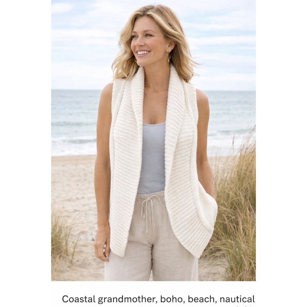 Tommy Bahama Womens XS‎ Chunky Sweater Vest Ivory Coastal Grandma Boho Resort